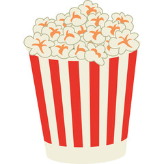 Classic Red And White Striped Popcorn Tub Overflowing With Fluffy Popcorn Isolated On Transparent Background Movie Night Snack Confectionery Treat