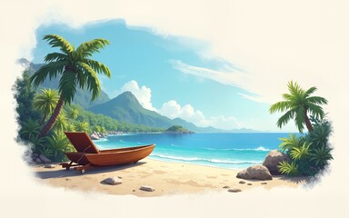 Adventure travel and tour business marketing social media post template. Travel sale web banner, flyer or poster. Travelling agency summer beach holiday promotion banner with brush stroke background.