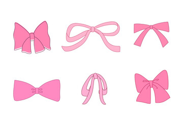 Pink bow and ribbon hand drawn for celebration, festival, element and gift
