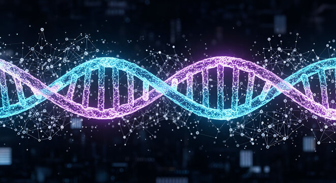 Glowing DNA Double Helix with Network Connections