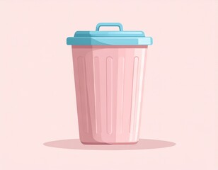Adorable pink waste bin with a light blue lid, perfect for stylish home organization and efficient trash disposal