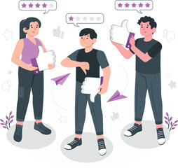 People giving feedback with thumbs up and thumbs down ratings Keywords: feedback, rating, stars