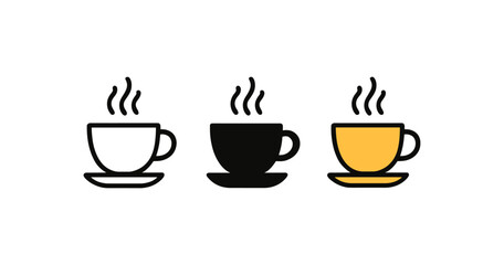 Obraz premium Minimalist coffee cup icons: line art and solid variations for cafe designs