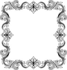 A filigree heraldic crest motif floral pattern border frame. Original design in a vintage style.