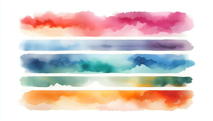 Vibrant colorful Watercolor Brushstroke Swatches and Abstract Landscape Strips Set 