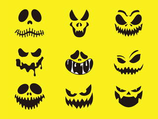 Set of scary face vector icons. halloween ghost. horror face. spooky monster. nightmare mask.