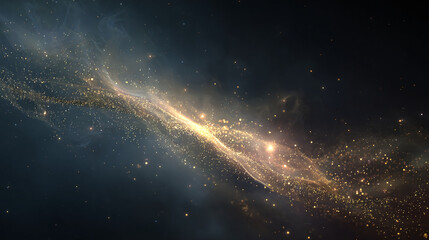 Fototapeta premium A mesmerizing depiction of celestial bodies floating across space, showcasing a bright and shining glow. The cosmic background accentuates the beauty of the particles, creating an unforgettable image.