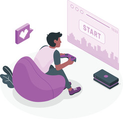 Person Playing Video Game on Large Screen in Beanbag Chair gaming controller