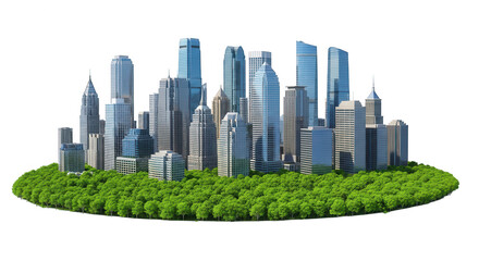 Obraz premium City skyline on a green island isolated on transparent background