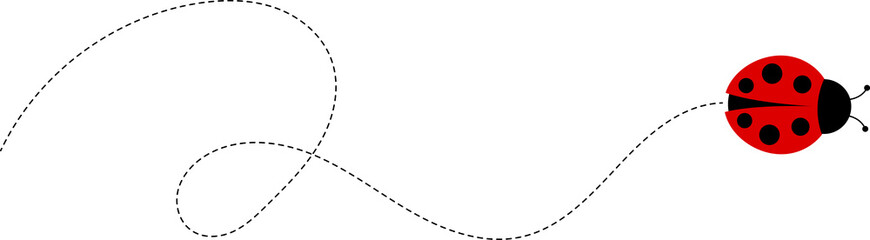 Obraz premium Cute ladybug characters collection. Flying cartoon ladybug with dotted path. Ladybugs flying on dotted route. ladybug icon set. Insects group. illustration isolated on white.