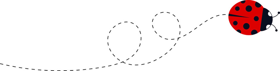 ladybug icon set. Ladybugs flying on dotted route. Cute ladybug characters collection. Ladybug with dotted path. Ladybugs flying on dotted route.  illustration isolated on white.