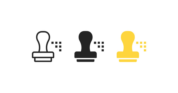 Minimalist stamp icon set in black and yellow with pixel accents