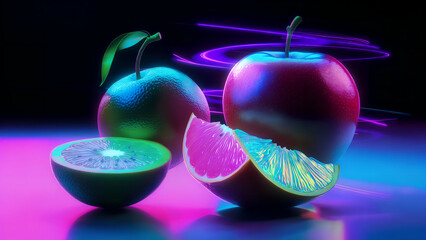 Neon Holographic Still Life Sci-Fi Aesthetic Abstract Digital Art