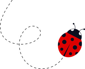 ladybug icon set. Ladybugs flying on dotted route. Cute ladybug characters collection. Ladybug with dotted path. Ladybugs flying on dotted route.  illustration isolated on white.