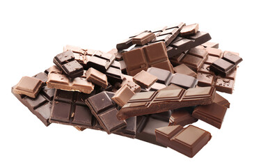 pile of rich milk and dark chocolate pieces, enticing bakery and confectionary enthusiasts with the indulgent textures and flavors of premium chocolates