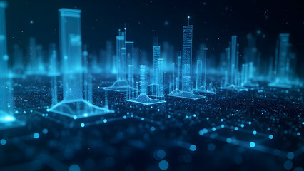 Futuristic Cityscape: Holographic Structures and Digital Network Visualization