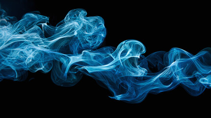 Fototapeta premium Abstract blue smoke swirls gracefully against a dark background, evoking a sense of mystery and movement