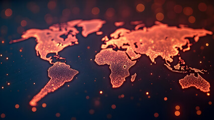 Global Connectivity and Digital World Map with Glowing Points of Light Design
