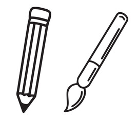 vector illustration of a pencil and  drawing brush