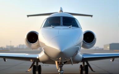 Close-up of a business jet parked outside. High quality