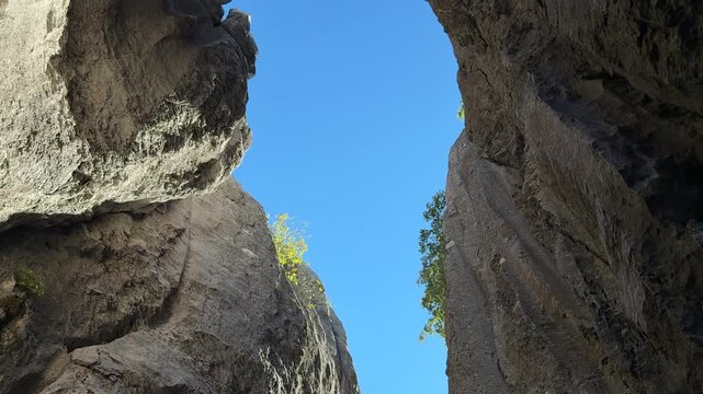 Details of the mystical sky and rocks from inside the dark cave