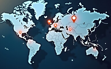 A conceptual image showcasing a global map with marked locations, representing a company's strategy for international growth and market penetration. High quality