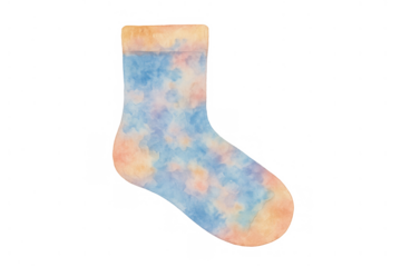 Colorful watercolor sock with tie-dye pattern, modern apparel design, soft pastel colors, textile art