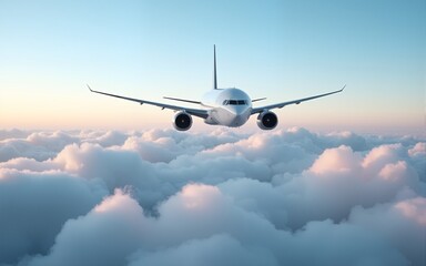 Commercial airplane flying above clouds. High quality
