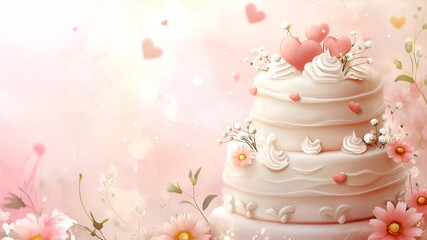 Romantic heart-themed celebration cake with floral decorations for weddings or anniversaries