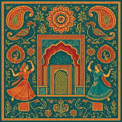 Traditional Rajasthani Folk Art with  Ornamental Arch