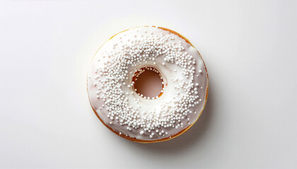 White glazed donut with crunchy nut toppings on a clean white background