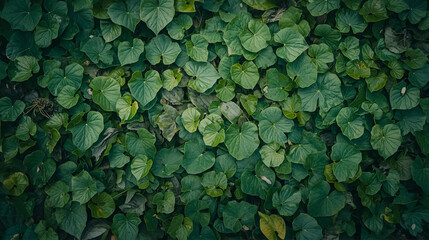 Fresh green ivy leaves and moss create a vibrant nature texture and foliage pattern with a feeling of spring growth.