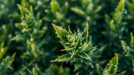 Close-up macro of green grass and foliage, capturing the vibrant nature of a spring or summer garden.
