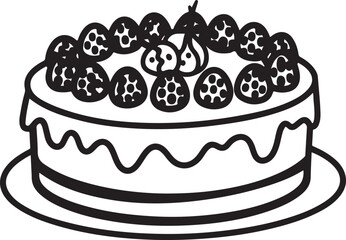 Black and White Line Art Cake with Strawberries and Drizzle