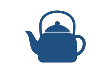 Blue teapot icon representing hot beverage service, kitchenware symbol, and morning drink concept on transparent background