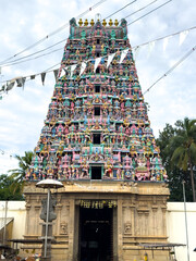 The entrance tower of Ariyakudi Tiruvengadamudayan Temple in Tamil Nadu, a magnificent 17th-century shrine dedicated to Lord Srinivasa with stunning architecture, Ariyakudi, Sivagangai District