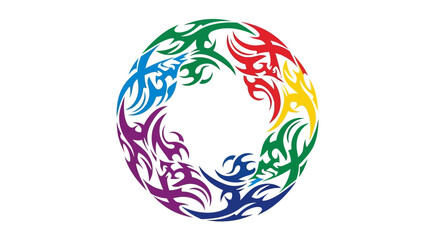 Stylized rainbow circular design showcasing vibrant symmetrical patterns forming a ring