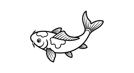 Elegant black and white drawing depicting a traditional koi fish design in motion