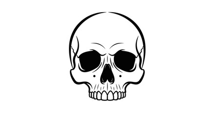 Monochrome anatomical skull drawing with stark black lines and empty eye sockets illustration