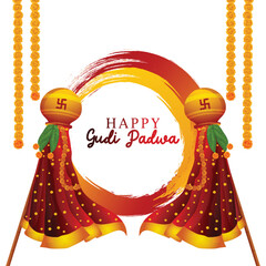 Realistic gudi padwa traditional  flag background