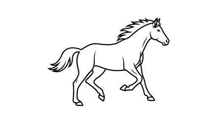 Elegant outline illustration of a galloping horse with flowing mane and tail