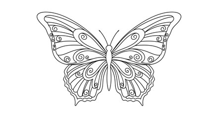 Elegant butterfly illustration with intricate line work ready for creative coloring books and