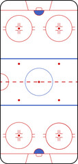 Hockey rink. Hockey field. International Ice Hockey Rinks standard Dimensions and Sizes. Field hockey pitch top view illustration. Field hockey Size and Dimension Drawing Illustration.