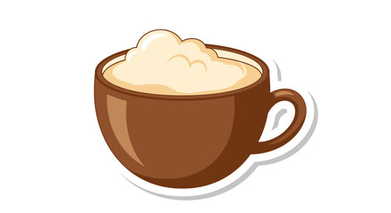 Charming illustration of a brown coffee cup filled with frothy, creamy cappuccino delight