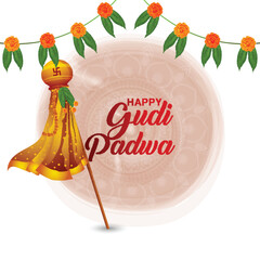 Realistic gudi padwa traditional  flag background