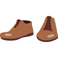 Two brown leather ankle boots with light brown accents shown from side and front view on transparent background