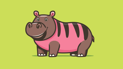 Cartoon Funny Hippo Animal Smiling Isolated on Green Background Illustration