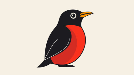 Modern Minimalist Cute Robin Bird Illustration on Cream Background