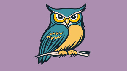 Obraz premium Cartoon Style Colorful Detailed Owl Illustration on Branch Wildlife Art