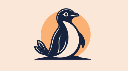 Simple Minimalist Penguin Animal with Circle Background Illustration Design